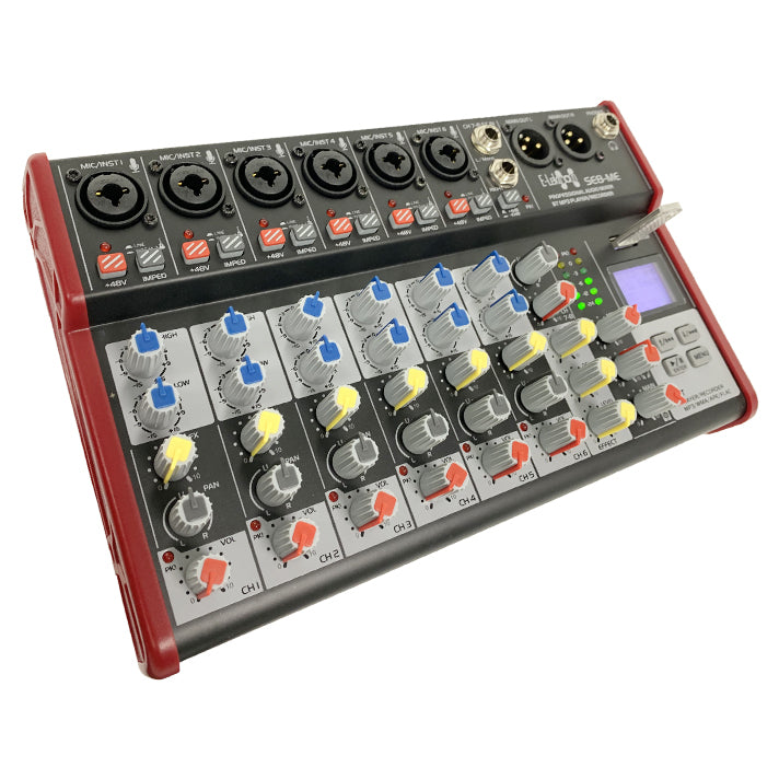 SE-8MM Live Audio Mixer 8 Channel Mixer incl. USB Bluetooth Soundcard Phantom Power with Condenser Mic