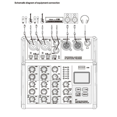 SE-6 Live Audio Mixer 6 Channel Mixer incl. USB Bluetooth Soundcard Phantom Power