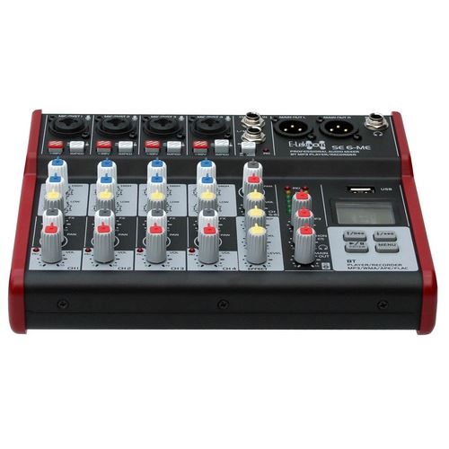 SE-6MM Live Audio Mixer 6 Channel Mixer incl. USB Bluetooth Soundcard Phantom Power with Condenser Mic