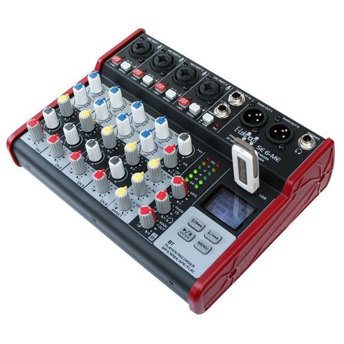 SE-6MM Live Audio Mixer 6 Channel Mixer incl. USB Bluetooth Soundcard Phantom Power with Condenser Mic