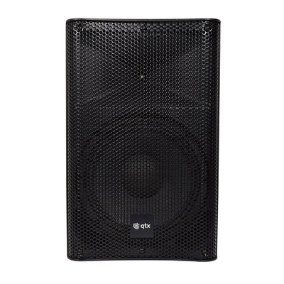 QTX Quest 10MSS Active PA Speaker Pair Bundle | 1200W with Stands, E-lektron 4-Channel Mixer & XLR Cables