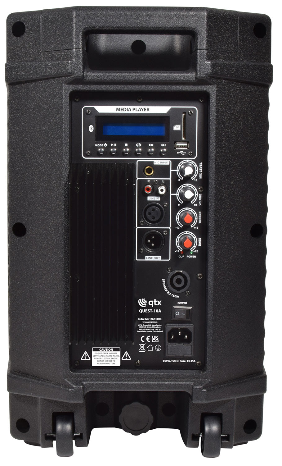 QTX Quest-10SUB Complete Active PA System Bluetooth FM tuner SD with Stands