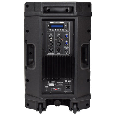 QTX Audius-12 Audio Performance package with Bluetooth PA System Audio Mixer Microphones Stands