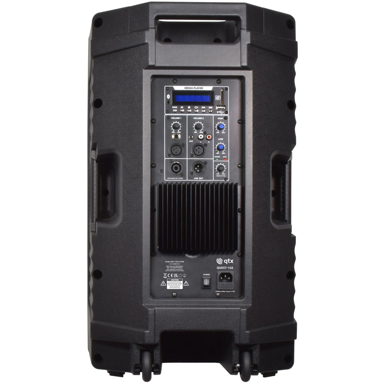 QTX Quest-15AS Powerful Active PA cabinet Bluetooth FM tuner Speakers with Stands