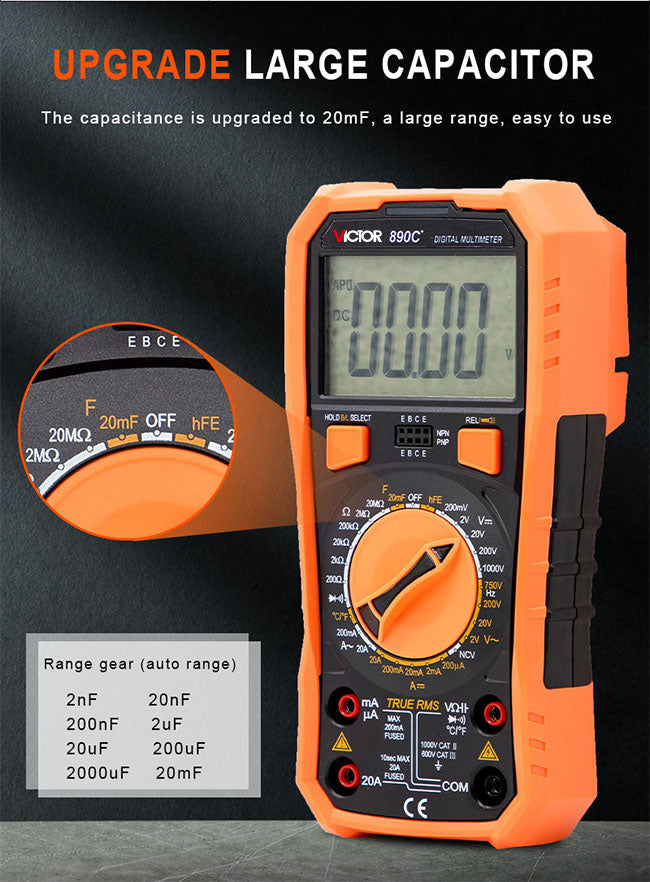 Victor Vc890c + Digital True Rms Multimeter High-Precision 20000uf Capacitor Nvc Temperature Measurement