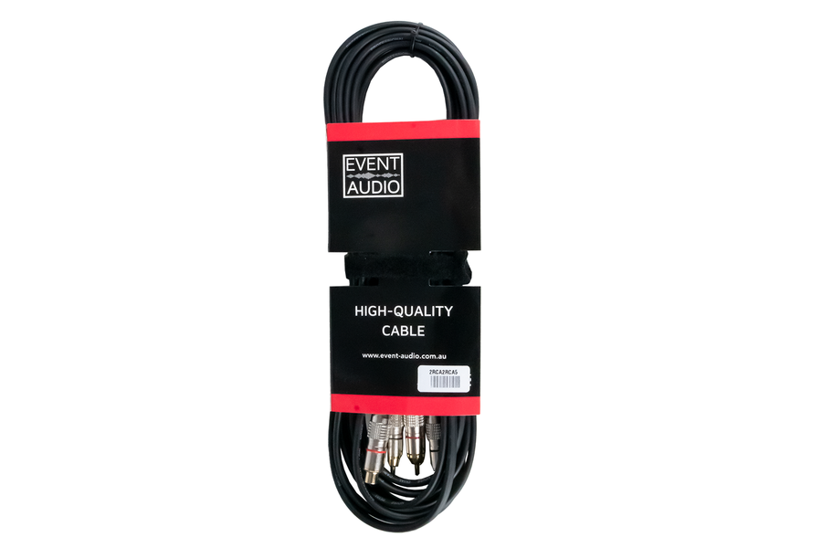 Event Lighting 2RCA2RCA5EL - 5m 2x RCA Male to Male Signal Lead - Red and Black Ring
