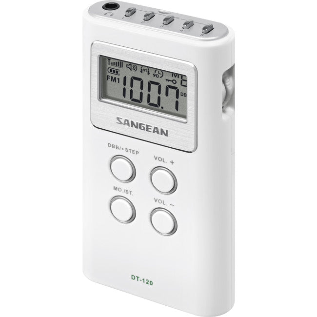DT120WH WHITE FM/AM RADIO POCKET SIZE WITH EARPHONES SANGEAN DT-120WH
