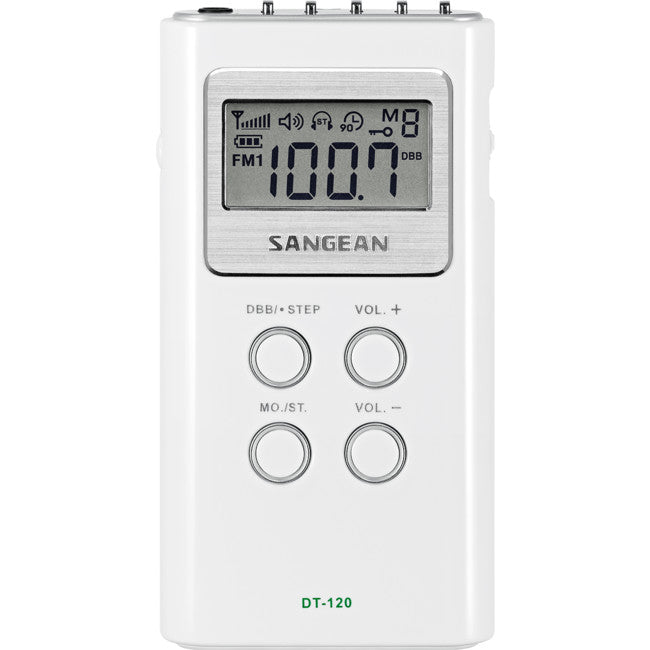 DT120WH WHITE FM/AM RADIO POCKET SIZE WITH EARPHONES SANGEAN DT-120WH