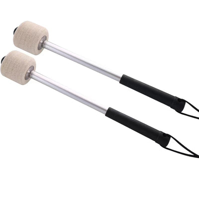 Pack of 2 Bass Drum Mallet Felt Head Percussion Mallets Timpani Sticks with Stainless Steel Handle, Beige White