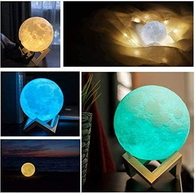 CR Lite 20cm Large Moon Lamp 16 Colour Night Light Home Decoration With Brightness Adjust Touch And Remote Control With Wooden Base