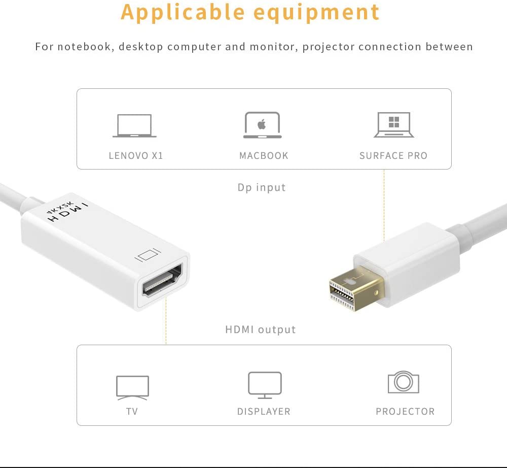 Mini Display Port Dp Thunderbolt to Hdmi Adapter White for Macbook Pro Air Mac Imac Surfacebook Pro 4k