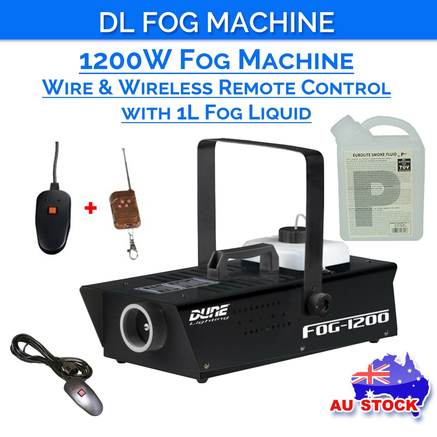 DL 1200w Fog Smoke Machine With Wired And Wireless Remote Control + 2L Liquid