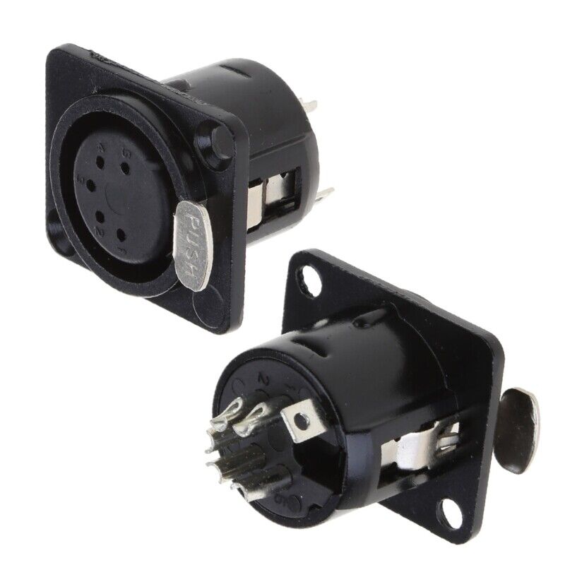 5 Pin XLR Metal Panel Mount Socket Choose Male Or Female Black