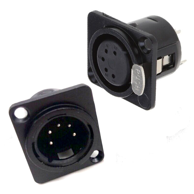 5 Pin XLR Metal Panel Mount Socket Choose Male Or Female Black