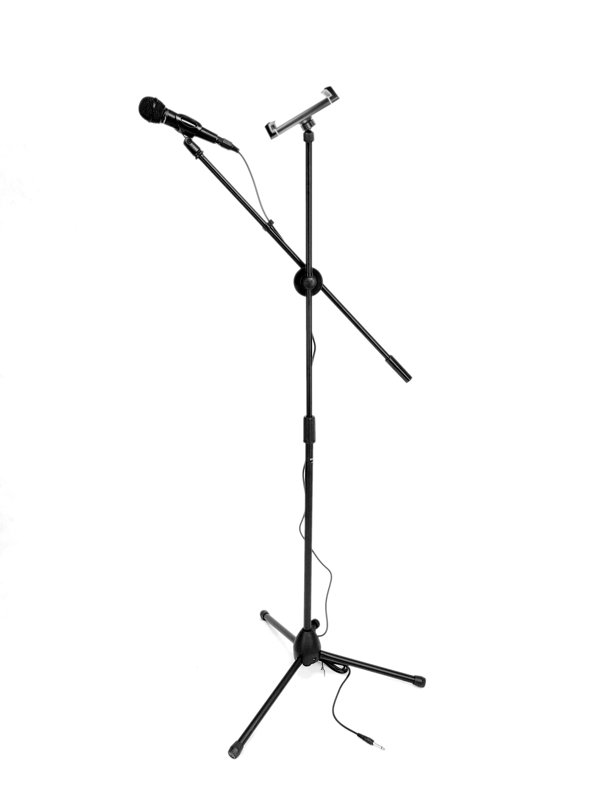 5 in 1 Karaoke Pack - Microphone + Mic Stand + 2 in 1 Tablet/Phone Holder + Clip + Cable Karaoke Combo