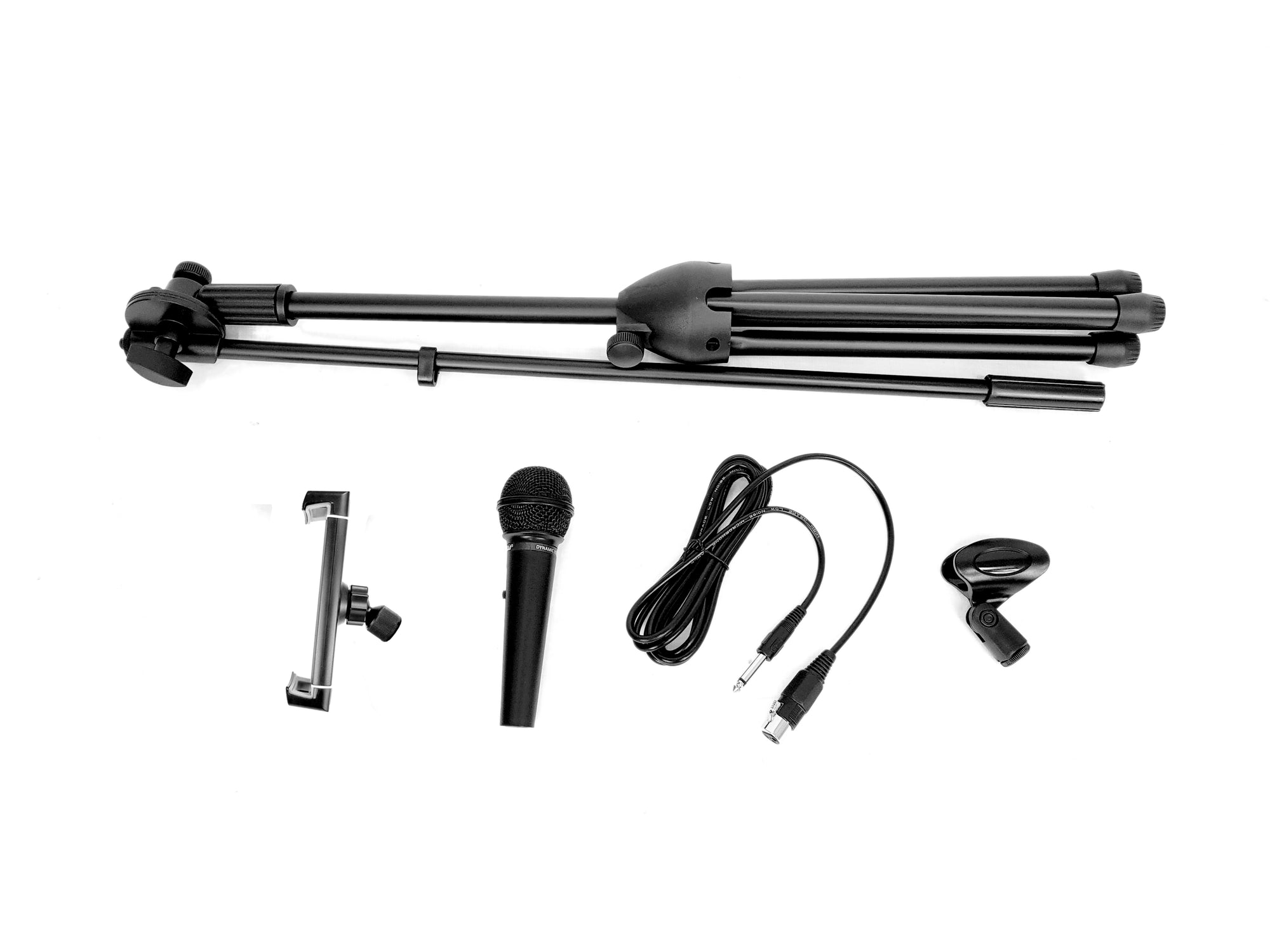 5 in 1 Karaoke Pack - Microphone + Mic Stand + 2 in 1 Tablet/Phone Holder + Clip + Cable Karaoke Combo
