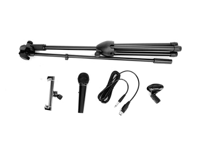 5 in 1 Karaoke Pack - Microphone + Mic Stand + 2 in 1 Tablet/Phone Holder + Clip + Cable Karaoke Combo