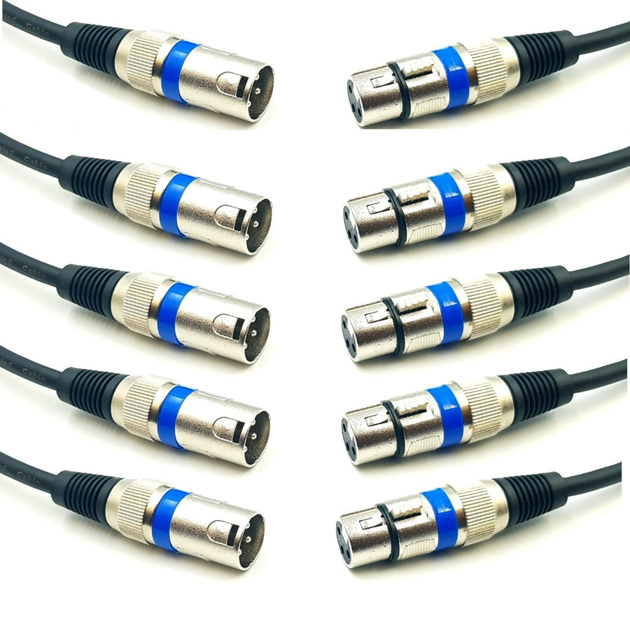 Australian Made 5 Pack 5m or 10m 3-Pin XLR Male to Female Balanced Microphone Cable