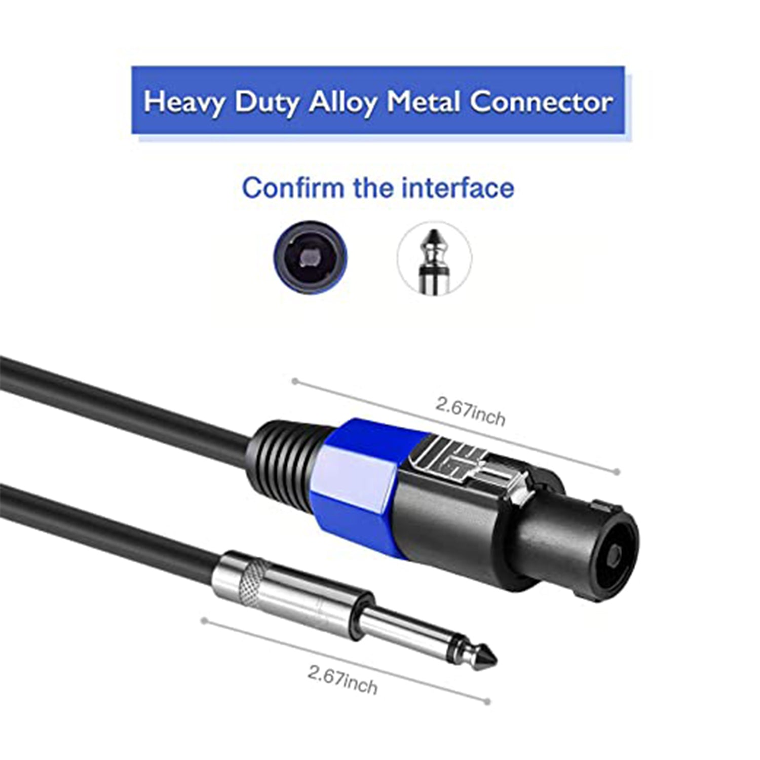 Speakon to 6.35mm Jack Male Speaker Cables Professional 12 Gauge AWG Wire Audio Amplifier Connection Cord DJ/PA Speaker Cable Wire 5 Meter