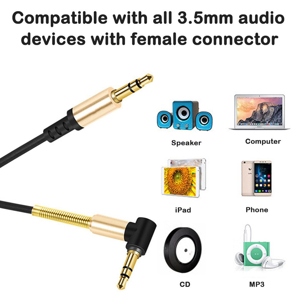 ACL 1.0 Meter 90 Degree Right Angle 3.5mm Auxiliary Audio Jack To Jack Cable Male To Male AUX Cable For Headphones Home And Car Stereos