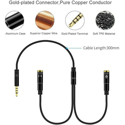 ACL 2x Headphone Audio Microphone Splitter Adapter AUX 3.5mm Male To 3.5mm Female Headphone Output & 3.5mm Female MIC Input