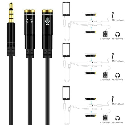 ACL 2x Headphone Audio Microphone Splitter Adapter AUX 3.5mm Male To 3.5mm Female Headphone Output & 3.5mm Female MIC Input