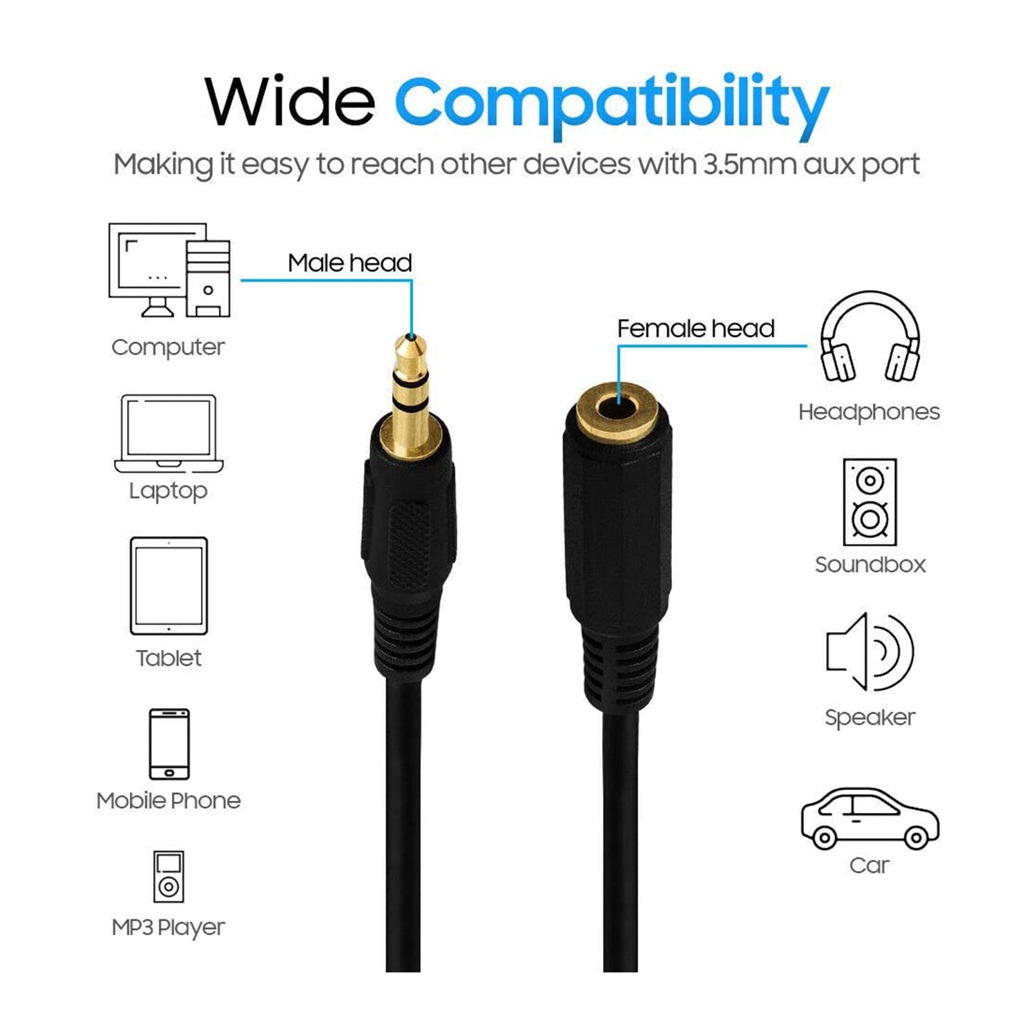 AUX 3.5mm Headphone Extension Male To Female Audio Stereo Cable With Silver-plating Copper Compatible With Iphones Tablets