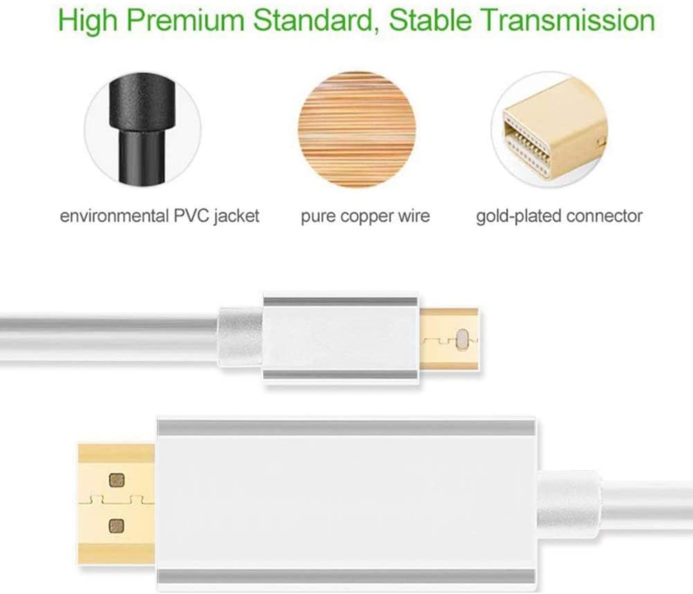 Mini Displayport to Hdmi White 1.8m Thunderbolt Port Compatible to Hdmi Cable Adapter for Surface Pro Macbook Pro Imac Mac Mini Gold Plated
