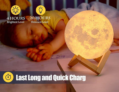 CR Lite 20cm Large Moon Lamp 16 Colour Night Light Home Decoration With Brightness Adjust Touch And Remote Control With Wooden Base