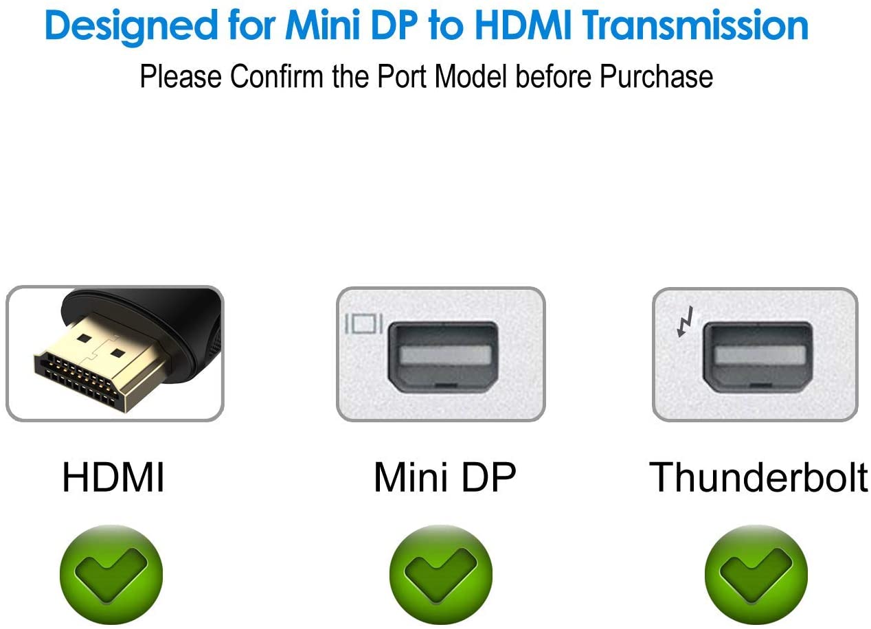 Mini Display Port Dp Thunderbolt to Hdmi Adapter White for Macbook Pro Air Mac Imac Surfacebook Pro 4k