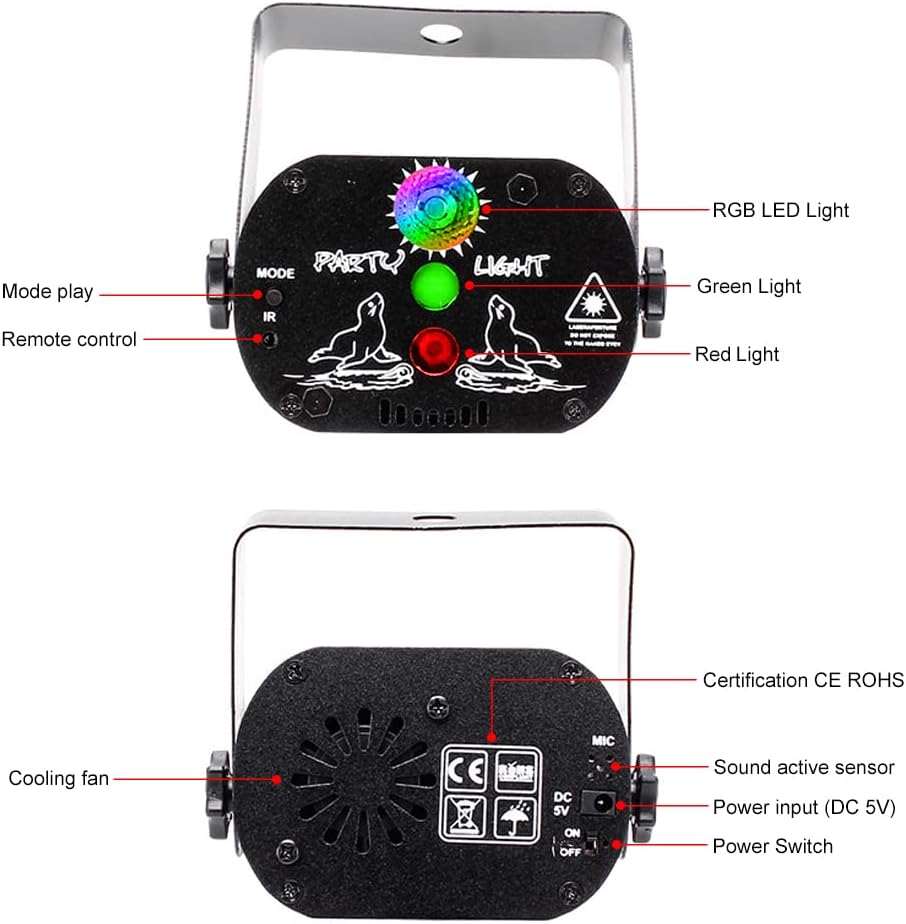 DJ DISCO STAGE PARTY LIGHTS LED SOUND ACTIVATED LASER LIGHT RGB FLASH STROBE PROJECTOR WITH REMOTE CONTROL