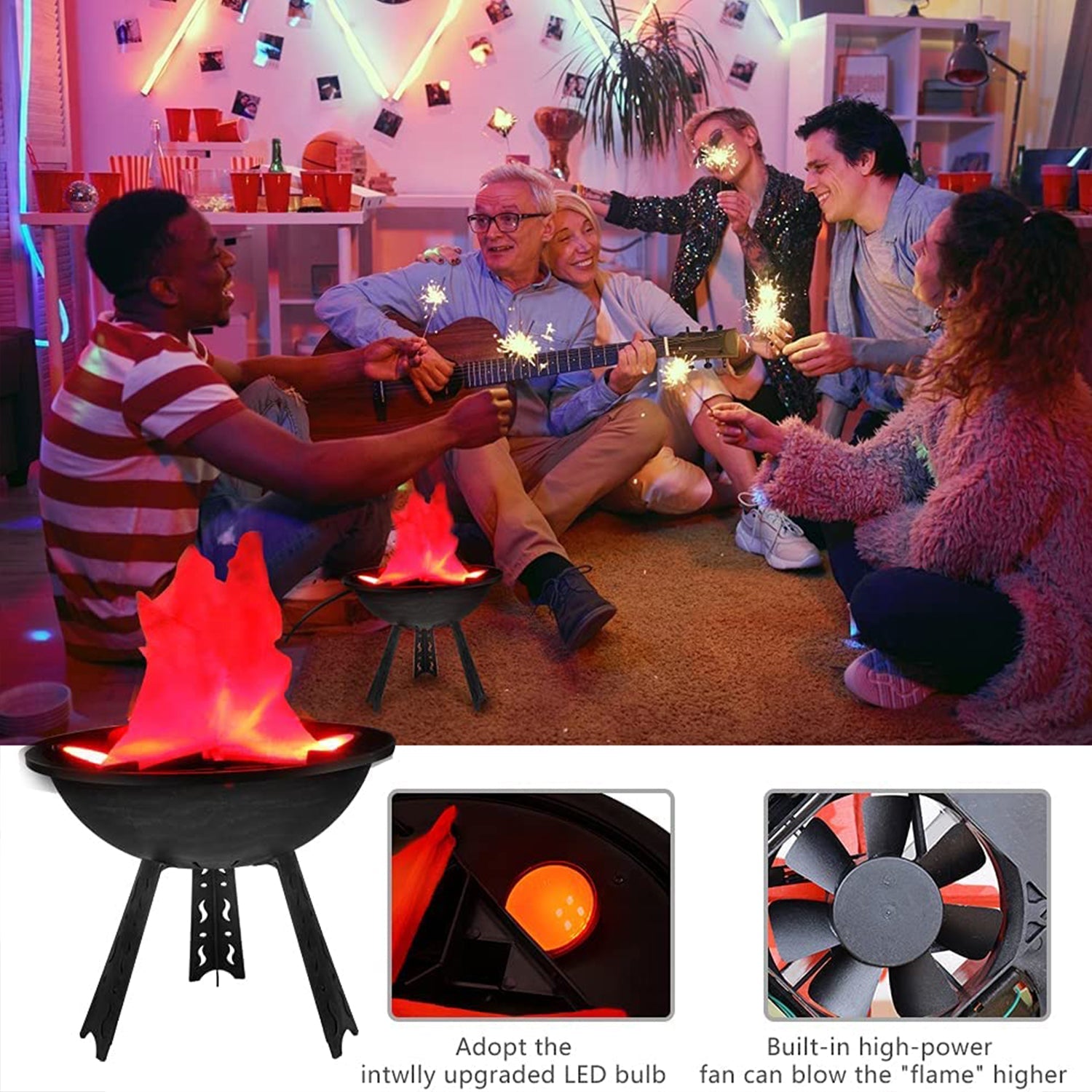 CR Lite 3D Realistic Flickering Flames Light 30cm Table Lamp LED Fake Fire Effect Light Campfire Lamp