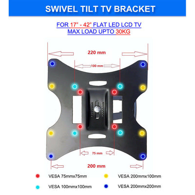 Full Motion TV Wall Bracket Swivel Tilt 17"-42" Lcd Led Plasma TV Monitor Vesa Bracket Compatible with Vesa 400x400 30kg Capacity