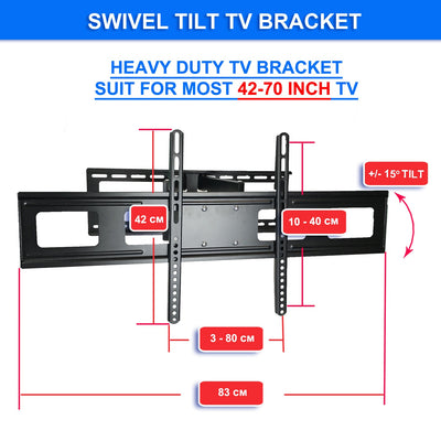 Full Motion Articulating Swivel Tilt Lcd Led Flat TV Wall Mount Bracket for 42"-70" Tvs Easy to Install 70kg Capacity