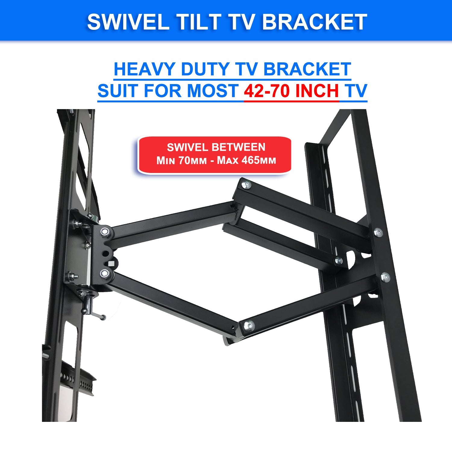 Full Motion Articulating Swivel Tilt Lcd Led Flat TV Wall Mount Bracket for 42"-70" Tvs Easy to Install 70kg Capacity