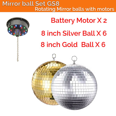 Mirror Ball Deco Set 8 inch balls(6 Gold + 6 Silver) plus motors Hanging Decoration for Parties Events Weddings & Home Decor