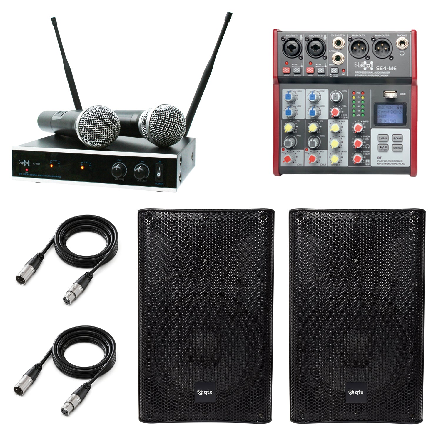 QTX Quest-10AMS 10" PA System | Audio Mixer + UHF Microphons | 1200W
