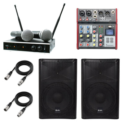QTX Quest-15AMS 15" PA System | Audio Mixer + UHF Microphons | 1760W