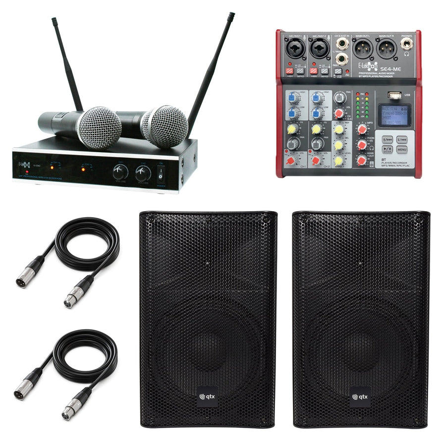 QTX Quest-10AMS 10" PA System | Audio Mixer + UHF Microphons | 1200W