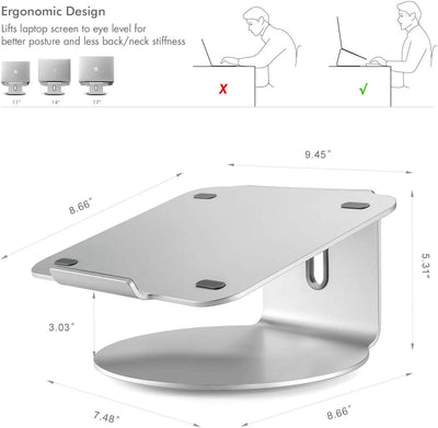 DL Ergonomic Design Aluminum Laptop Stand With 360 Rotating Base For Collaborative Work Compatible With All Laptop Macbook Up To 17 Inch Mount