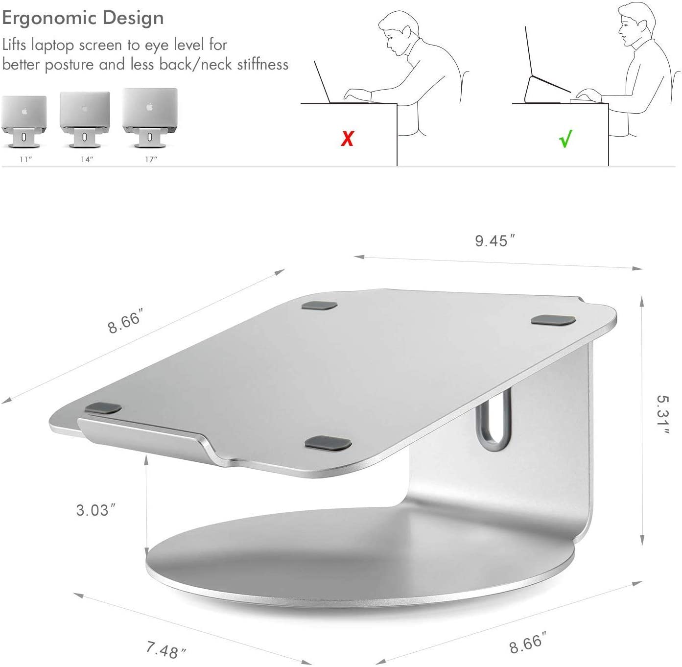 DL Ergonomic Design Aluminum Laptop Stand with 360 Rotating Base for Collaborative Work Compatible with All Laptop MacBook up to 17 inch Mount
