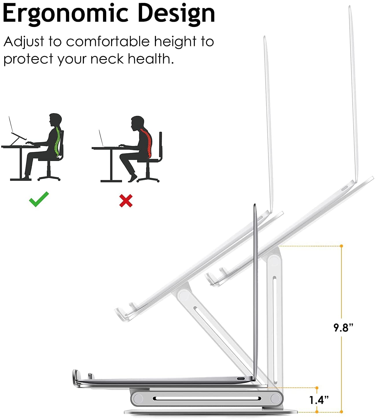 DL Foldable Laptop Stand Riser Ergonomic Desk Mount Aluminum Alloy Height & Tilt Adjustable Compatible with 10-17Notebook MacBook Max Load 8kg