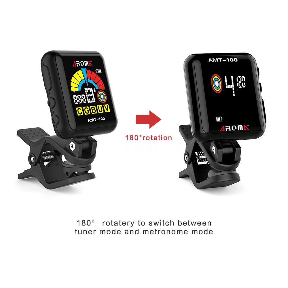 Aroma AT-102 Rechargeable Chromatic Clip On Tuner for Guitar Ukulele Violin