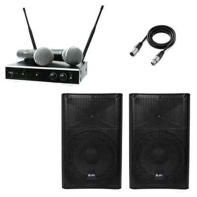 QTX Quest-15SM 15" Active PA Speaker Pair & Dual UHF Microphone Set | 1760W