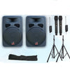 1600w 2x 12" Inch Karaoke Set Powered Bluetooth TWS Speakers + 2 UHF Mics + Stands