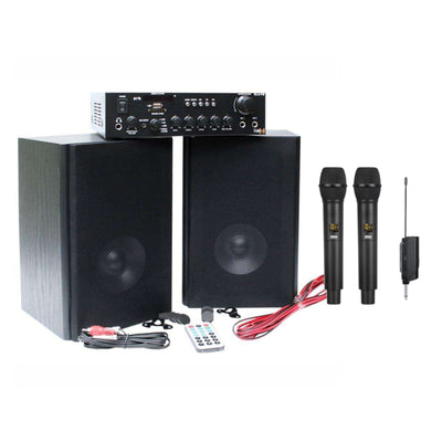 Complete Karaoke System Bluetooth Mixer Amplifier Speakers Cordless Microphones Cables