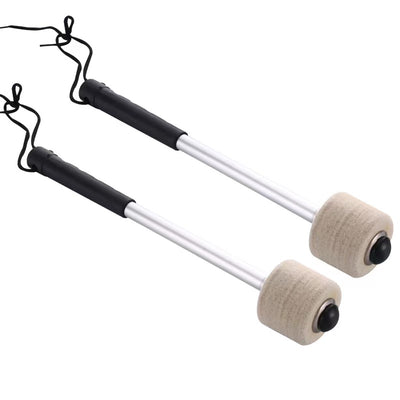 Pack of 2 Bass Drum Mallet Felt Head Percussion Mallets Timpani Sticks with Stainless Steel Handle, Beige White