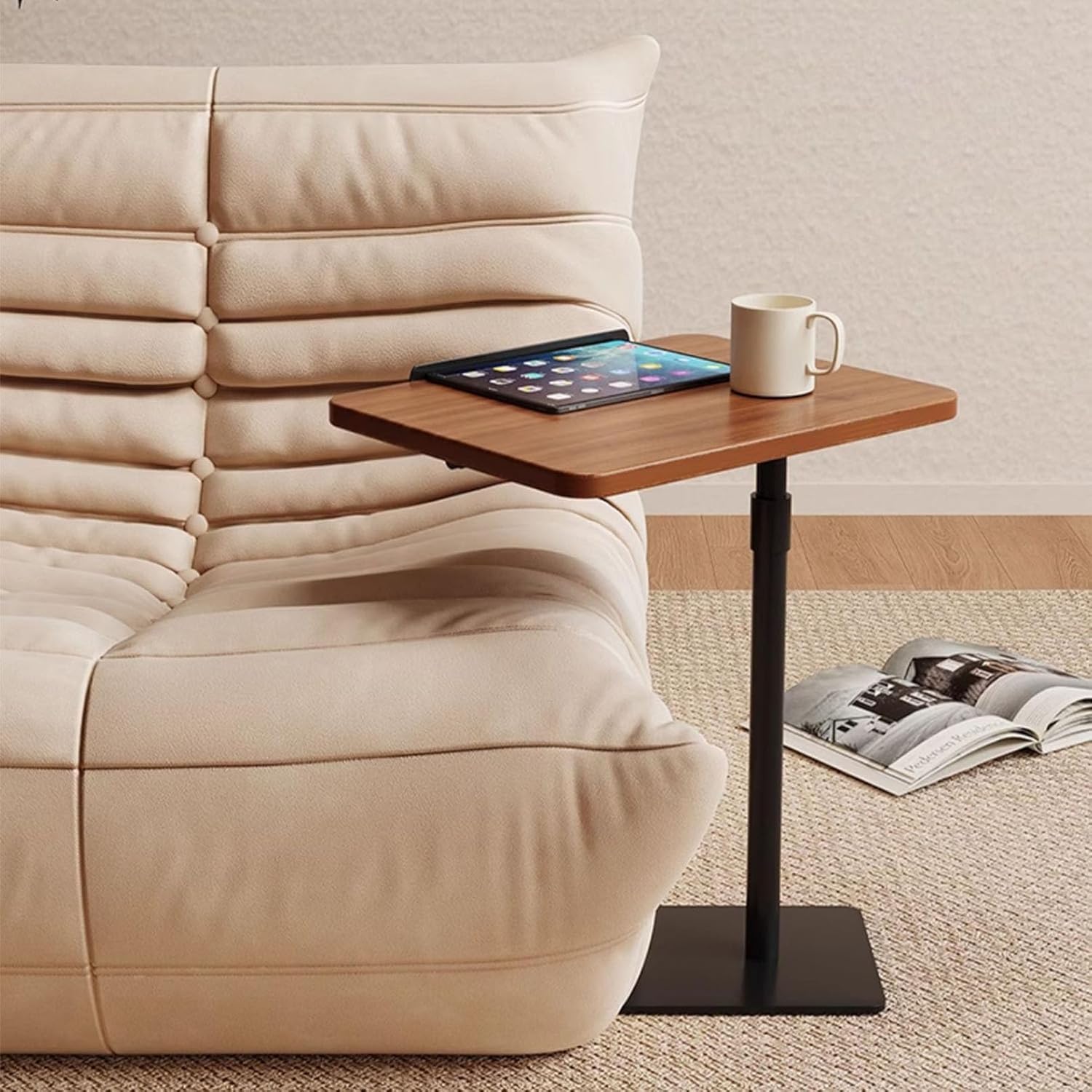 Overbed or Couch Table for Laptop Tablet Food C Shape Height Adjustable 60 to 80 CM