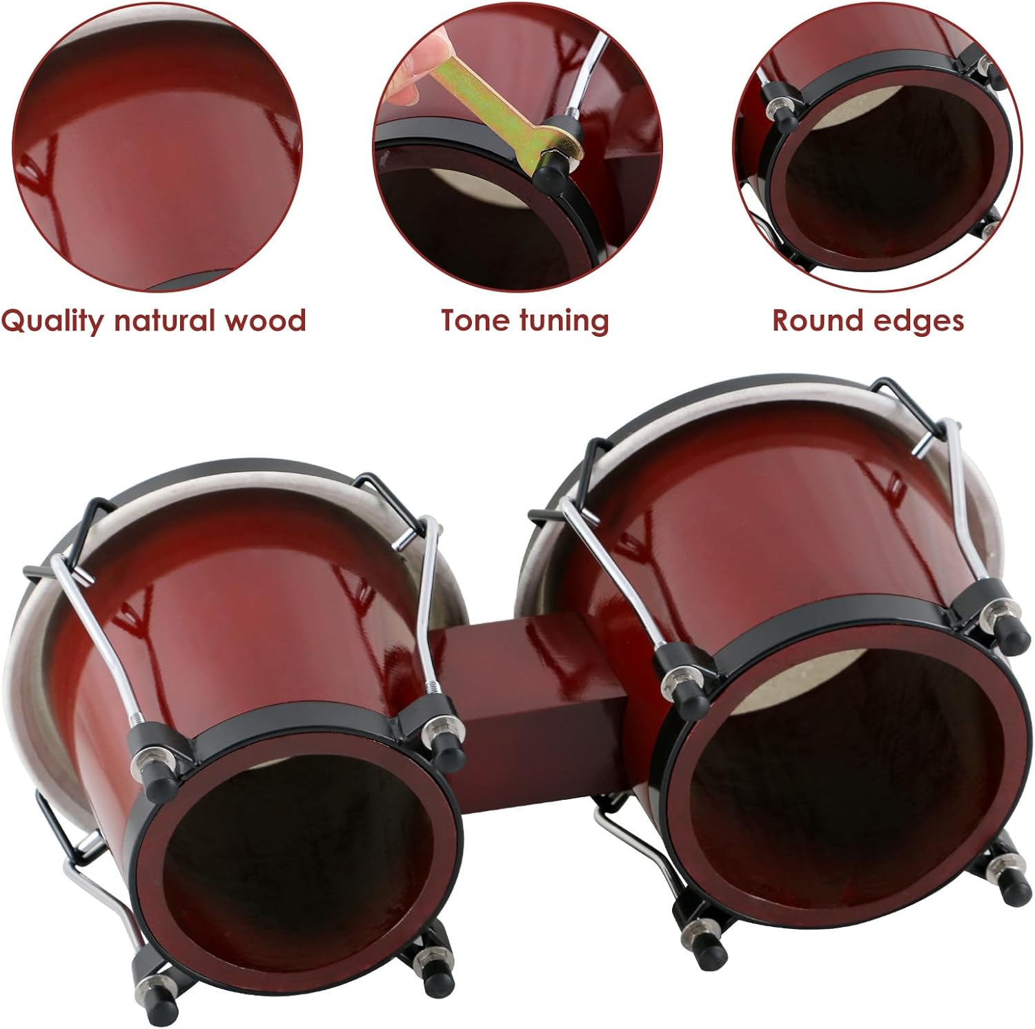 Bongo Drums D037 Set Natural Hide and Timber Double Bongos 6.5 & 7.5 Inch