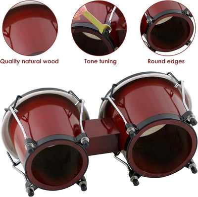 Bongo Drums D037 Set Natural Hide and Timber Double Bongos 6.5 & 7.5 Inch